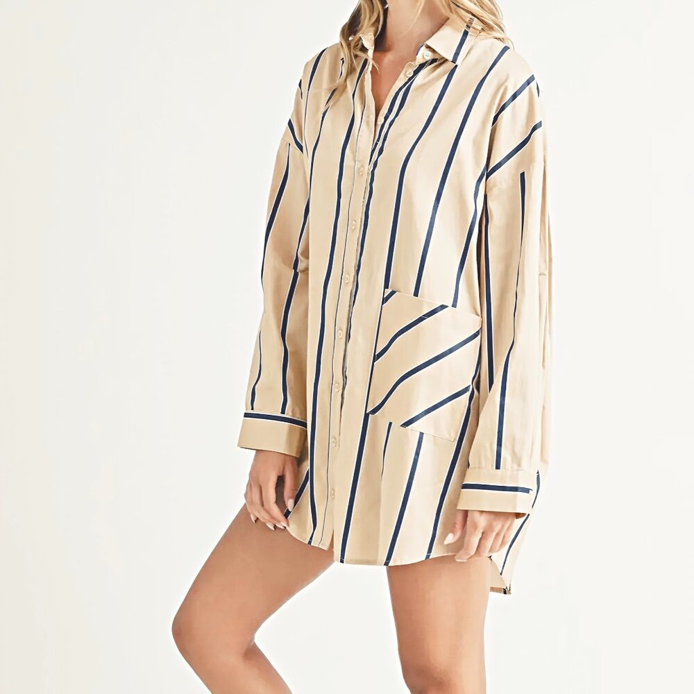 NWT OVERSIZED PINSTRIPE SHIRT DRESS | REVOLVE LOVERS FRIENDS JOAH BROWN - Picture 6 of 6